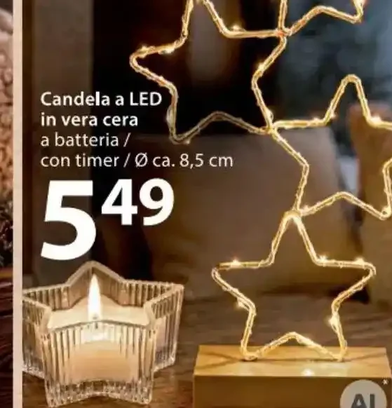 Candela a LED in vera cera