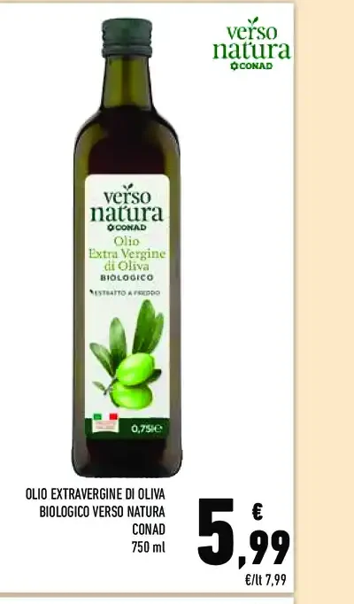 Olio extravergine di oliva biologico Verso Natura Conad
