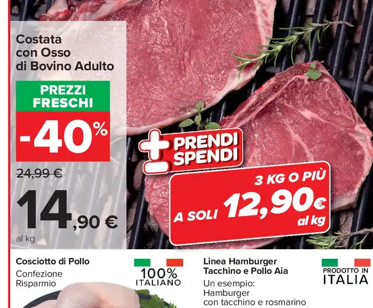 Costata con osso di bovino adulto