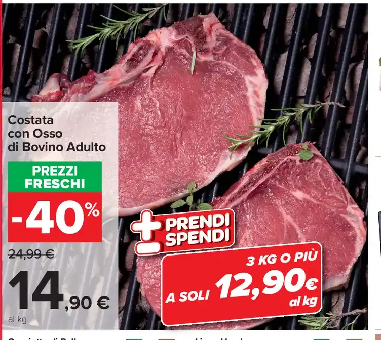 Costata con osso di bovino adulto