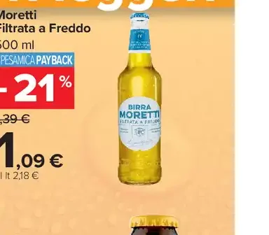 Birra Moretti filtrata a freddo