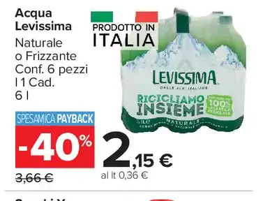 Acqua Levissima Naturale o Frizzante