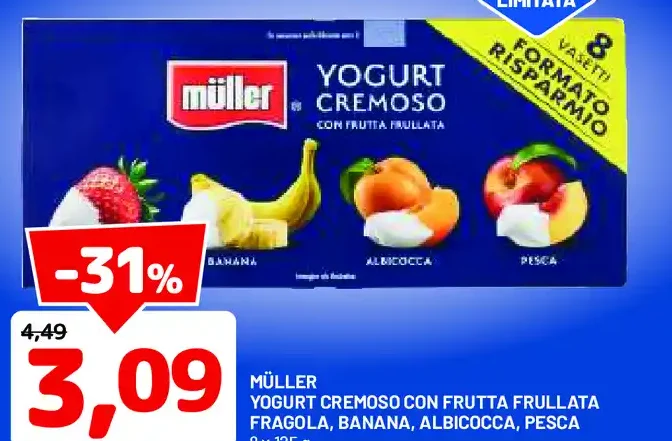 Müller yogurt cremoso con frutta frullata
