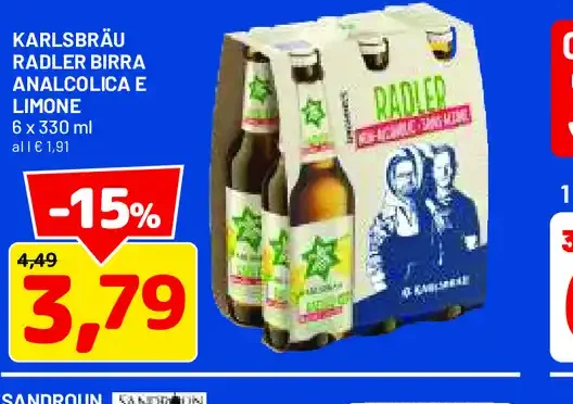 Karlsbräu Radler birra analcolica e limone