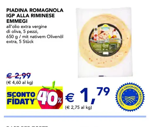 Piadina Romagnola IGP alla Riminese Emmegi