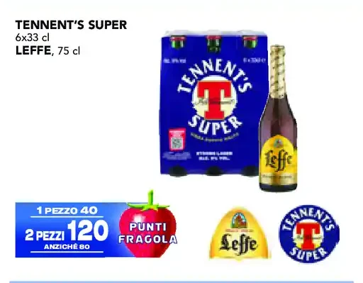 Tennent's Super 6x33 cl e Leffe 75 cl