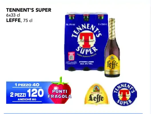 Tennent's Super 6x33 cl e Leffe 75 cl