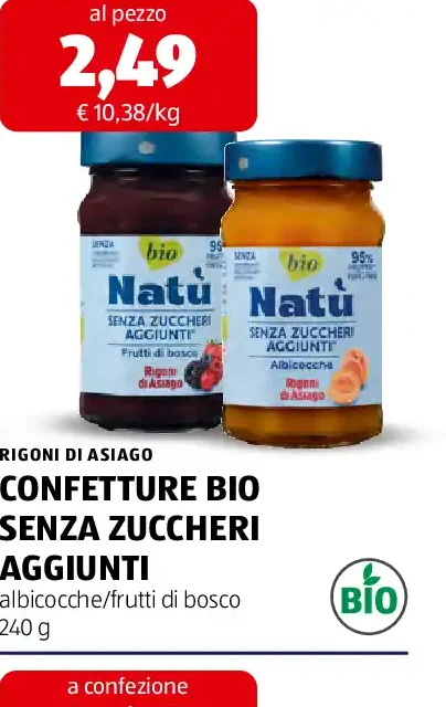 Confetture bio senza zuccheri aggiunti