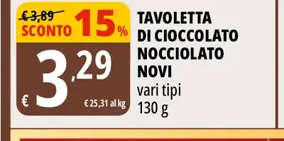 Tavoletta di cioccolato nocciolato Novi