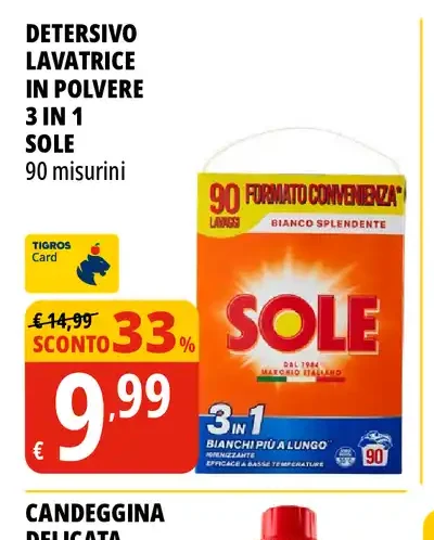 Detersivo lavatrice in polvere Sole 3 in 1