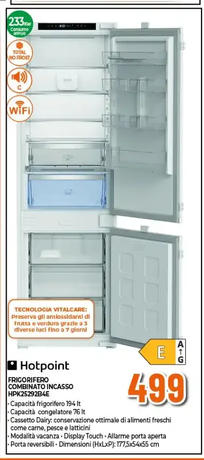 Frigorifero combinato da incasso Hotpoint HPK25292B4E