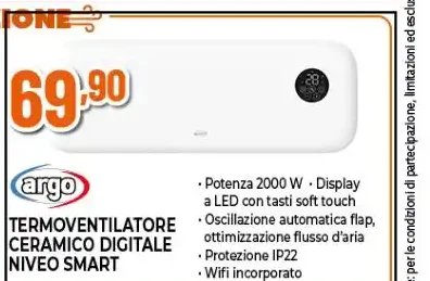 Termoventilatore ceramico digitale Argo Niveo Smart