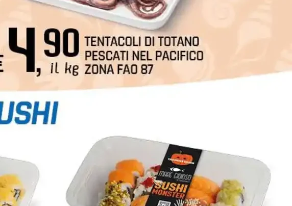 Tentacoli di totano pescati nel Pacifico zona FAO 87