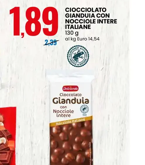 Cioccolato gianduia con nocciole intere italiane