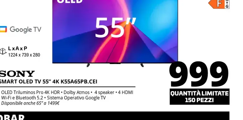 Sony Smart OLED TV 55" 4K K55A65PB.CEI