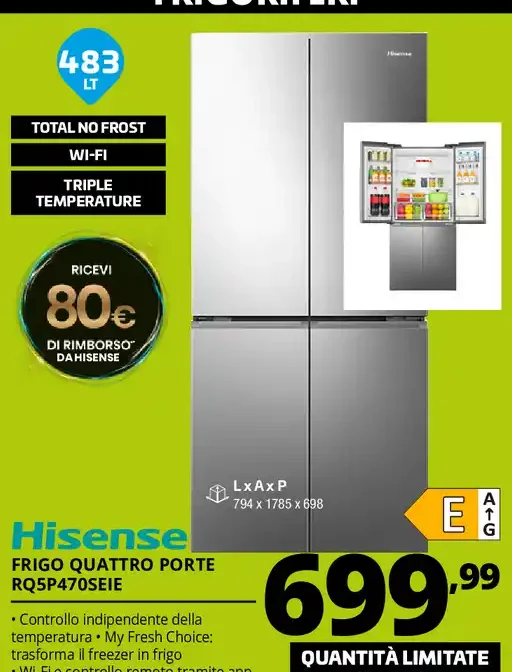 Frigorifero quattro porte Hisense RQ5P470SEIE